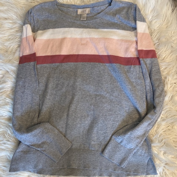Loft 100% Cotton Striped Gray Pink Lightweight Sweater Size Medium - Picture 7 of 7